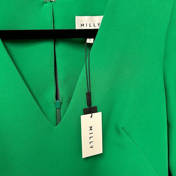 NWT $395 Milly Emerald Green Ruffle Sleeve V Neck Mandy Dress Womens 4 - Picture 7 of 9